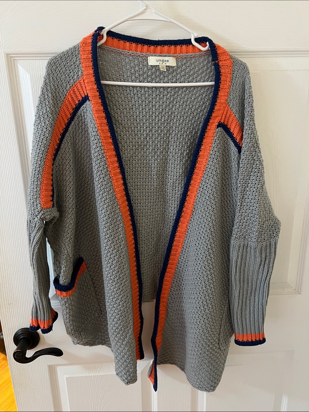 Umgee Gray Cardigan with Orange and Navy Trim